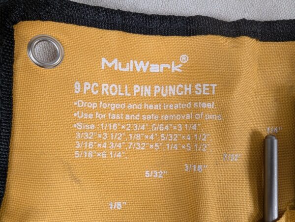 MulWark 9-Piece Roll Pin Punch Set with Canvas Storage Roll Heat-Treated Steel