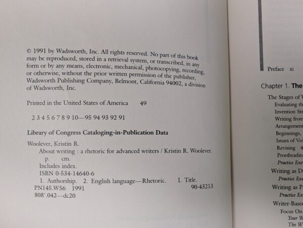 About Writing: A Rhetoric for Advanced Writers Kristin R. Woolever Textbook 1991