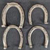 Set of Four Metal Horseshoes with Calks Equestrian Hardware Silver Tone Decor...