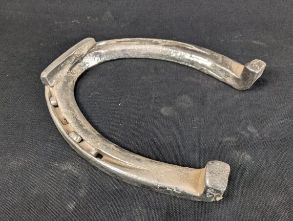 Set of Four Metal Horseshoes with Calks Equestrian Hardware Silver Tone Decor...