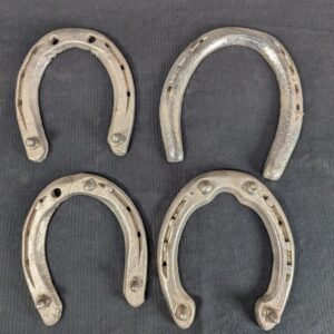Set of Four Metal Horseshoes Silver Display Hardware with Triangle Maker Mark