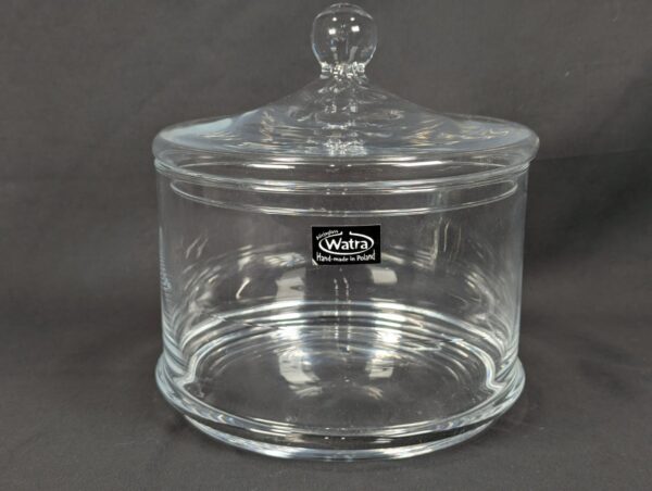 10-1622.jpg Watra Hand-Made Glass Canister with Lid Cylindrical Design Ball Finial Poland