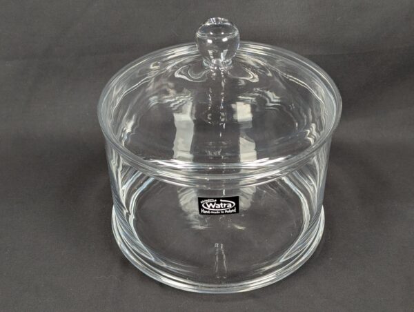 10-1623.jpg Watra Hand-Made Glass Canister with Lid Cylindrical Design Ball Finial Poland
