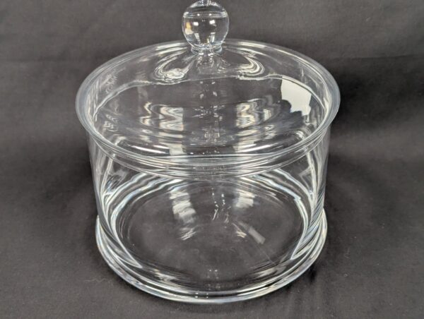 10-1628.jpg Watra Hand-Made Glass Canister with Lid Cylindrical Design Ball Finial Poland