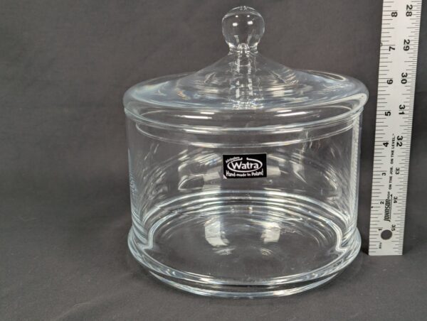 10-1633.jpg Watra Hand-Made Glass Canister with Lid Cylindrical Design Ball Finial Poland