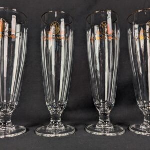 Set of 4 Budweiser Beer Pilsner Glasses 12 oz. Gold Trim Logo Clydesdale Head