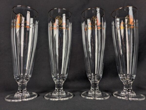 Set of 4 Budweiser Beer Pilsner Glasses 12 oz. Gold Trim Logo Clydesdale Head