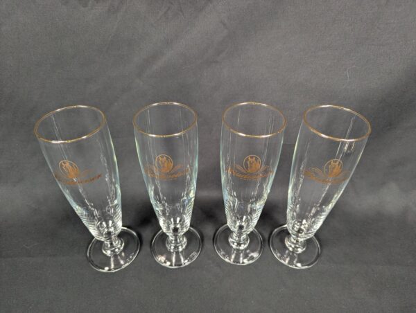 Set of 4 Budweiser Beer Pilsner Glasses 12 oz. Gold Trim Logo Clydesdale Head