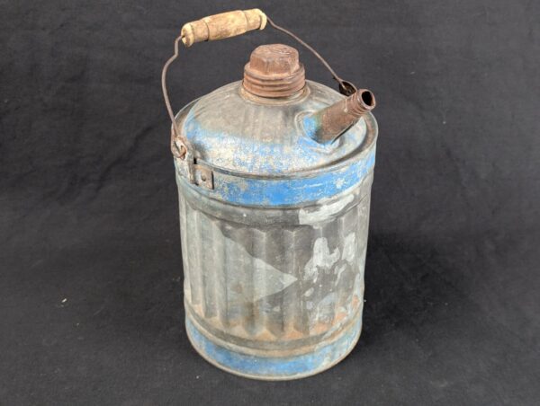 Vintage Nesco Metal Oil Can Mid-Century Blue Silver Industrial Decor Tool Col...