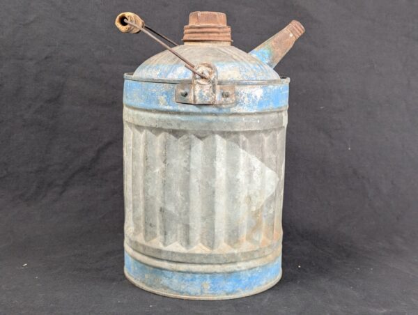 Vintage Nesco Metal Oil Can Mid-Century Blue Silver Industrial Decor Tool Col...