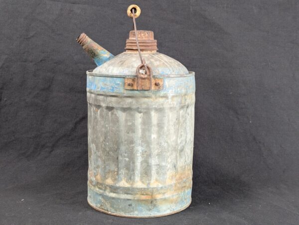 Vintage Nesco Metal Oil Can Mid-Century Blue Silver Industrial Decor Tool Col...