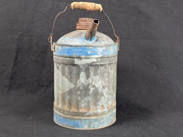 Vintage Nesco Metal Oil Can Mid-Century Blue Silver Industrial Decor Tool Col...