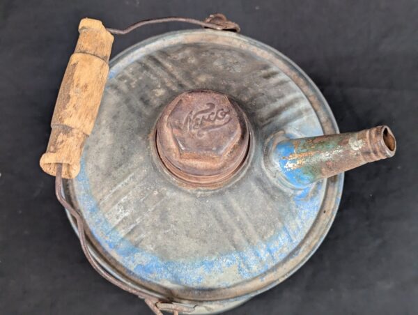 Vintage Nesco Metal Oil Can Mid-Century Blue Silver Industrial Decor Tool Col...