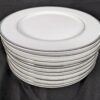Simplicity Fine China Dinner Plates Minimalist White Silver Rim Japan 10.25 Inch
