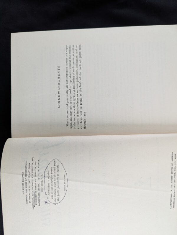 A Treasury of Great Poems by Untermeyer 1942 HC Fifth Printing Librarian Notes