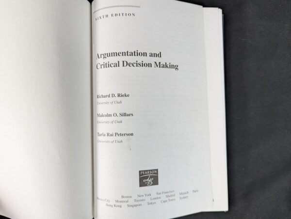 Argumentation and Critical Decision Making Rieke, Sillars, Peterson 6th Textbook