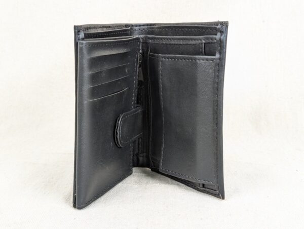 Modern Black Trifold Wallet RFID Blocking Bonded Leather PVC Interior Multi Slot