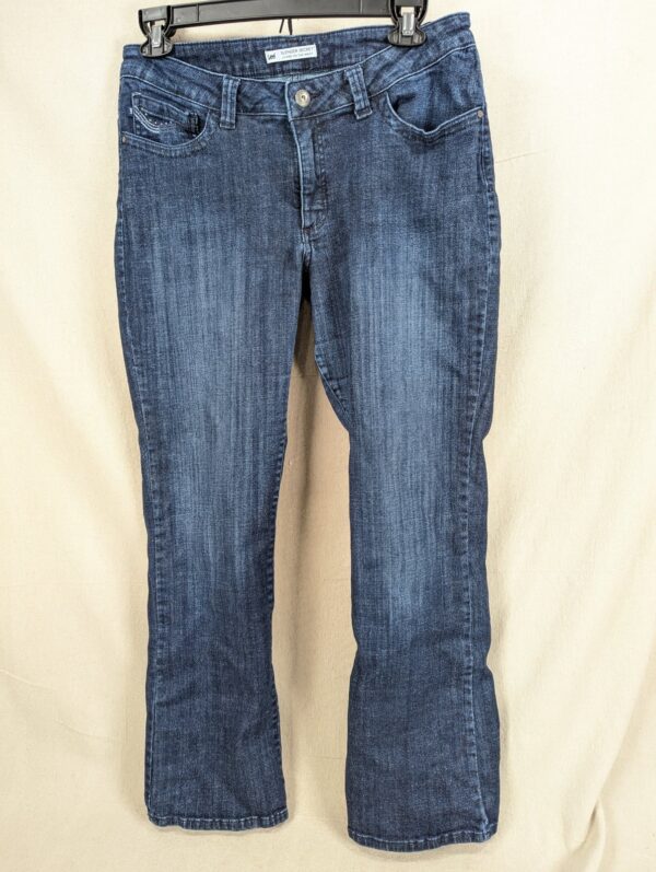 10-2122.jpg Lee Slender Secret Women's Dark Wash Denim Jeans Lower Waist Embroidered Pockets