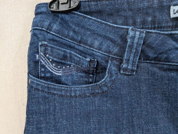 10-2129.jpg Lee Slender Secret Women's Dark Wash Denim Jeans Lower Waist Embroidered Pockets