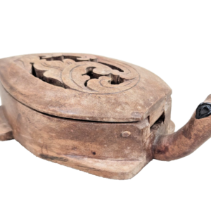 10-22.png Hand-Carved Wooden Turtle Box Hinged Pierced Lid Trinket Holder Mid-Century S...