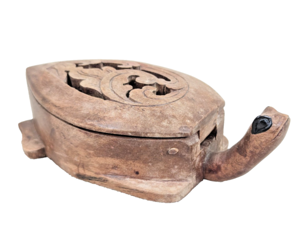 Hand-Carved Wooden Turtle Box Hinged Pierced Lid Trinket Holder Mid-Century S...
