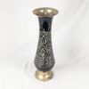 Large Flower Vase Indian Black Brass Bud Trumpet Neck Enamel Floral Inlay 16"