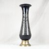 Large Flower Vase Indian Black Brass Bud Trumpet Neck Enamel Floral Inlay 16"