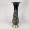 Large Flower Vase Indian Black Brass Bud Trumpet Neck Enamel Floral Inlay 16"