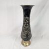 Large Flower Vase Indian Black Brass Bud Trumpet Neck Enamel Floral Inlay 16"