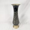Large Flower Vase Indian Black Brass Bud Trumpet Neck Enamel Floral Inlay 16"