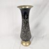 Large Flower Vase Indian Black Brass Bud Trumpet Neck Enamel Floral Inlay 16"