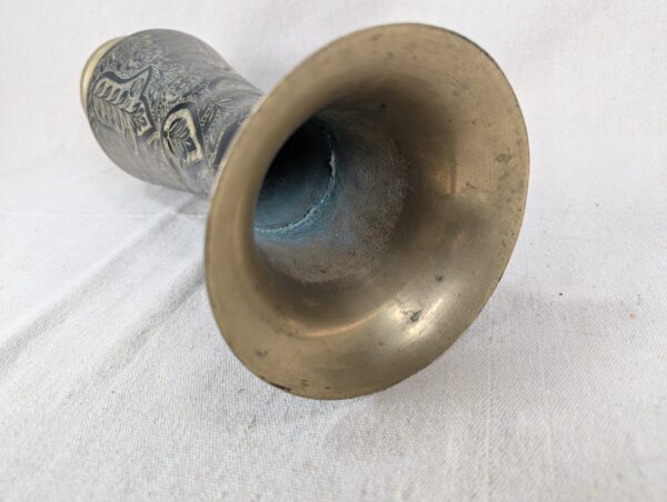 Large Flower Vase Indian Black Brass Bud Trumpet Neck Enamel Floral Inlay 16"