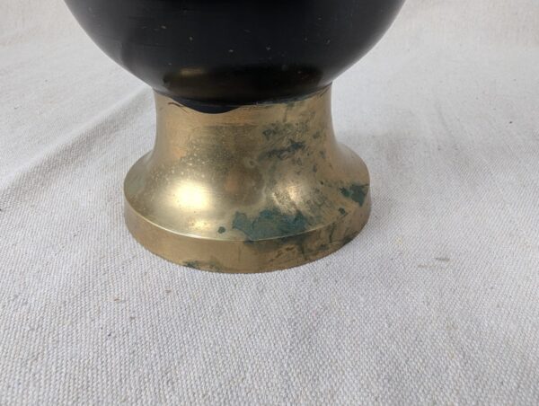 Large Flower Vase Indian Black Brass Bud Trumpet Neck Enamel Floral Inlay 16"