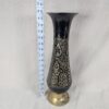 Large Flower Vase Indian Black Brass Bud Trumpet Neck Enamel Floral Inlay 16"