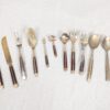 Vintage Siam Flatware Serving Set Asian Thai Nickel Bronze Brass Wood Handle 60s