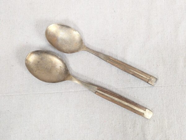 Vintage Siam Flatware Serving Set Asian Thai Nickel Bronze Brass Wood Handle 60s