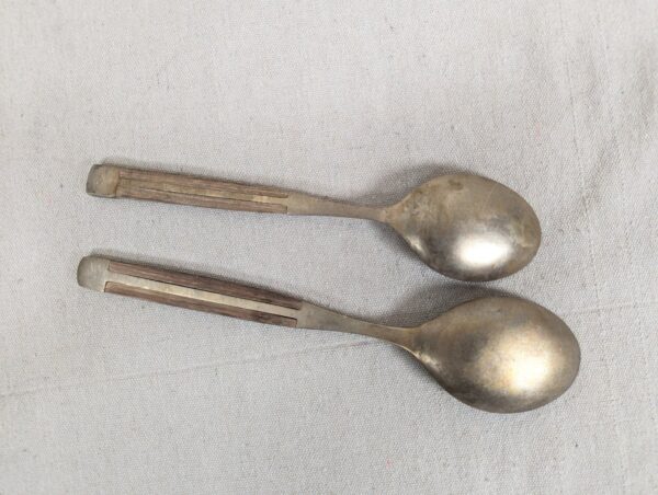 Vintage Siam Flatware Serving Set Asian Thai Nickel Bronze Brass Wood Handle 60s