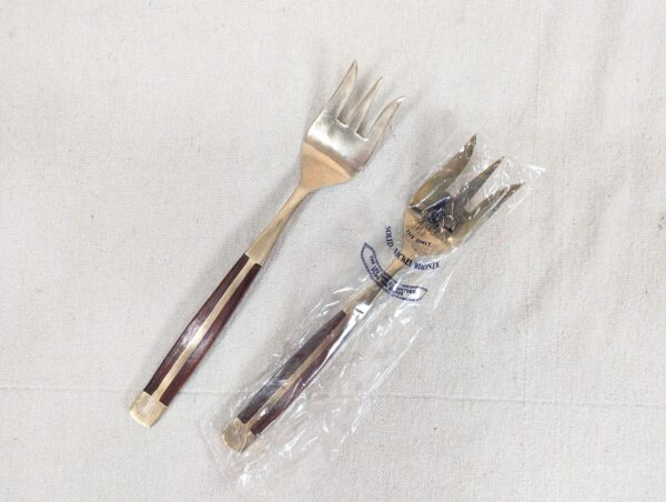 Vintage Siam Flatware Serving Set Asian Thai Nickel Bronze Brass Wood Handle 60s