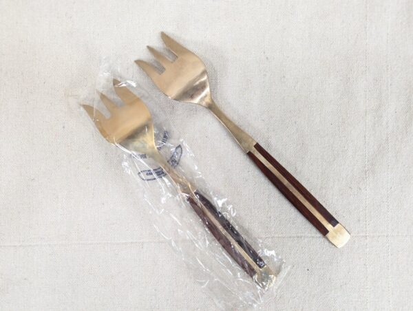 Vintage Siam Flatware Serving Set Asian Thai Nickel Bronze Brass Wood Handle 60s