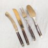 Vintage Siam Flatware Serving Set Asian Thai Nickel Bronze Brass Wood Handle 60s