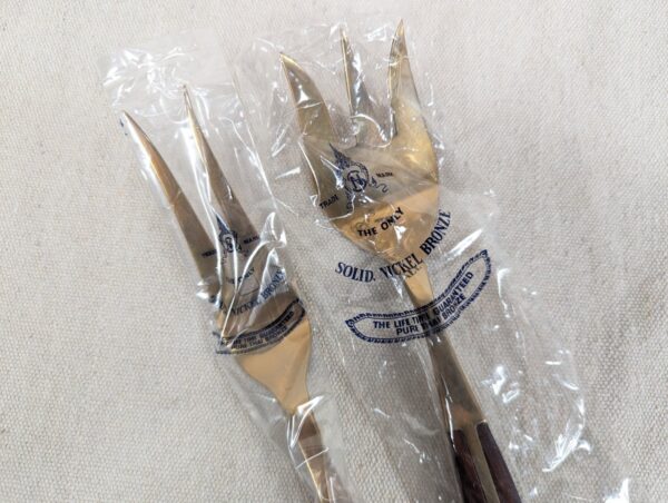 Vintage Siam Flatware Serving Set Asian Thai Nickel Bronze Brass Wood Handle 60s