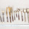Vintage Siam Flatware Serving Set Asian Thai Nickel Bronze Brass Wood Handle 60s