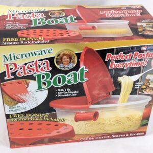Microwave Pasta Boat Red Clear Steamer Rack Instructional Booklet New TeleBrands