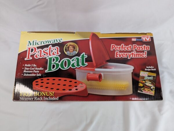 Microwave Pasta Boat Red Clear Steamer Rack Instructional Booklet New TeleBrands