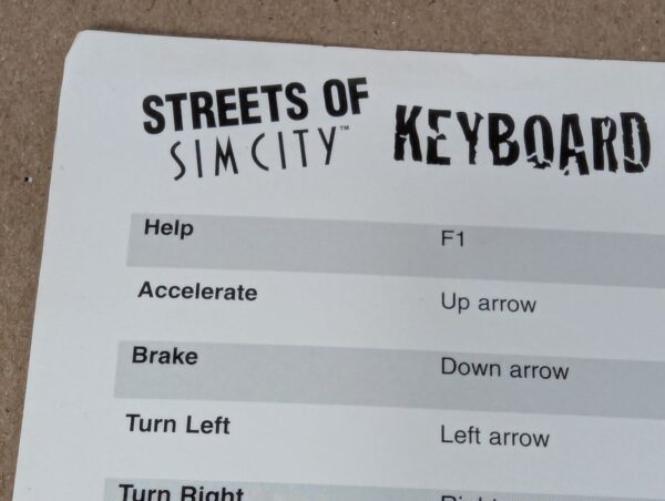 Streets of SimCity 1997 PC Game Keyboard Command Reference Card Maxis Original