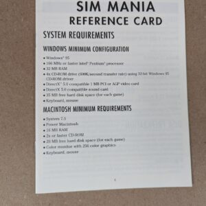 Sim Mania PC Game Compilation Reference Card Manual Vintage 2000 Windows Mac ...