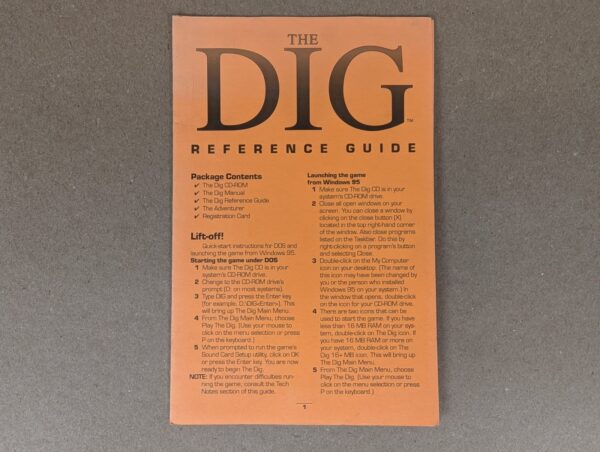 1995 LucasArts The Dig PC Game Reference Guide Manual DOS Windows 95 Vintage ...