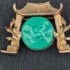 Marvella Japanese Pagoda Jade Gold Tone Brooch Costume Jewelry Unsigned Faux