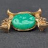 Marvella Japanese Pagoda Jade Gold Tone Brooch Costume Jewelry Unsigned Faux