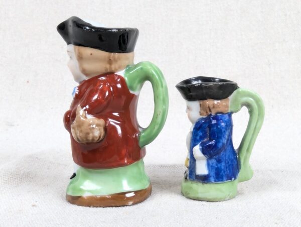 Occupied Japan Toby Jugs Set 2 Miniature Vintage Hand-Painted Ceramic Creamers